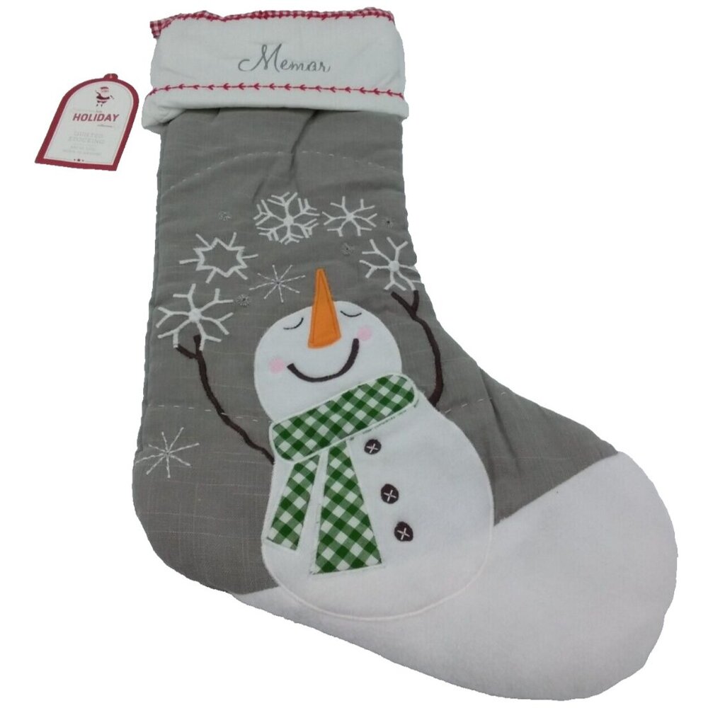 Pottery Barn Kids Memar Snowman Snowflakes Christmas Holiday Stocking Quilted